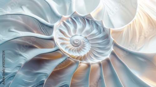 Abstract wallpaper featuring a nautilus shell, with a focus on its detailed swirl. The shell's natural beauty is a perfect example of marine life and nature.