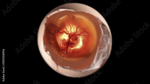 Tableau sur toile Chicken embryo under a microscope, on the fifth day of development