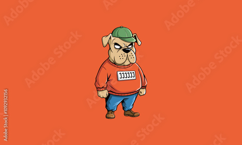 Tough dog cartoon in a sweater and cap illustration.