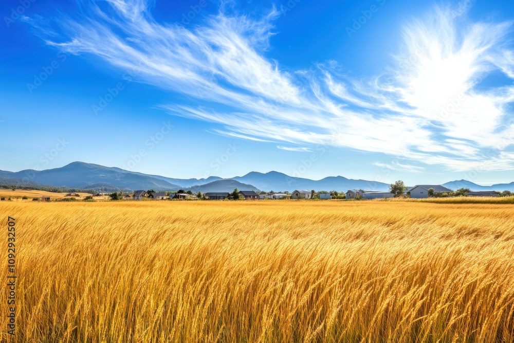 Obraz premium Golden Wheat Field with Mountain View