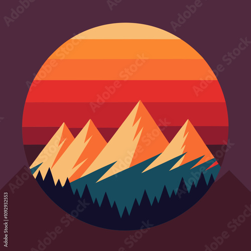 summer sunrise on Gruppo del Cimonega mountain range in National Park Tre Cime di Lavaredo. Dolomite, South Tyrol. Location Auronzo, Italy, Europe flat illustration