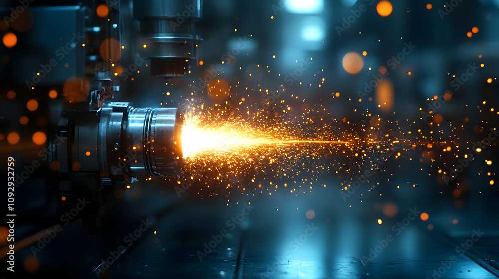 Sparks Fly: Metal Cutting Machine in Action, Industrial Processes Demonstrated Sparks Fly: Metal Cutting Machine in Action, Industrial Processes Demonstrated