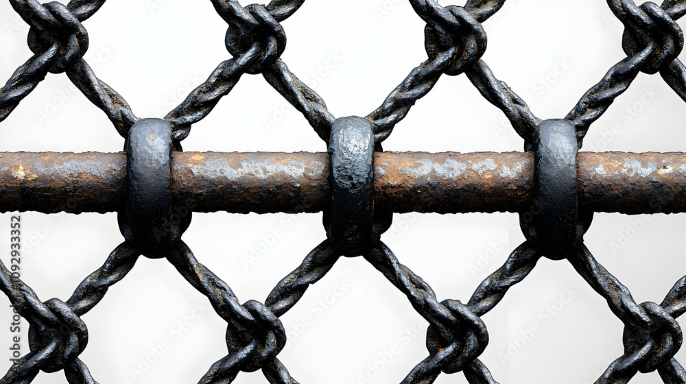 Rusty Metal Fence: Knotted Wire Mesh Detail, Aged Texture, Industrial Design Rusty Metal Fence: Knotted Wire Mesh Detail, Aged Texture, Industrial Design