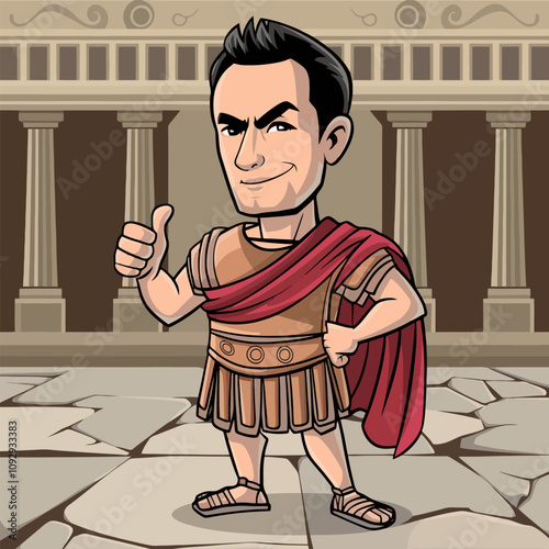 Confident Roman soldier giving thumbs up illustration.