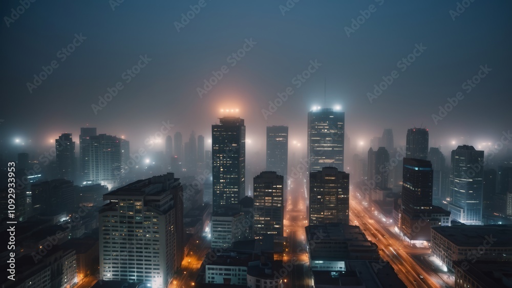 Obraz premium fog in the city nighttime scene
