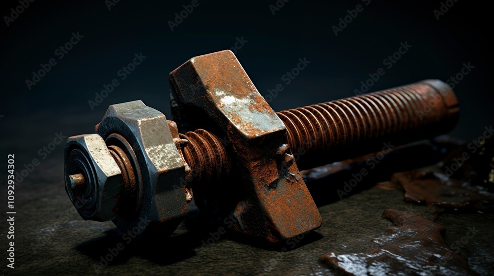 A photo of a rusty bolt and nut