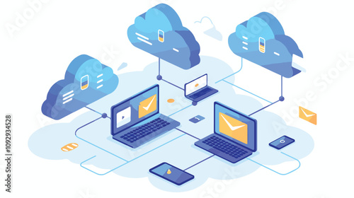 Professional Cloud Network Connection Between Devices Vector Illustration