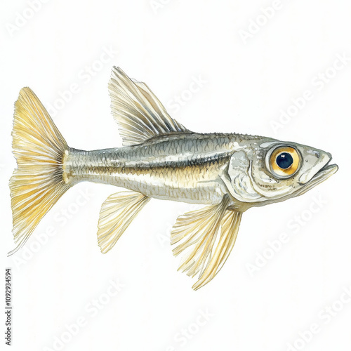 Watercolor illustration of lanternfish with detailed features photo