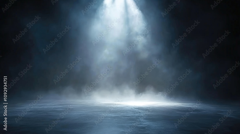 A dark room with a concrete floor and a spotlight. Suitable for dramatic or mysterious themed designs, theater and event promotion, and creative storytelling visuals. empty dark blue room A dark room with a concrete floor and a spotlight. Suitable for dramatic or mysterious themed designs, theater and event promotion, and creative storytelling visuals. empty dark blue room