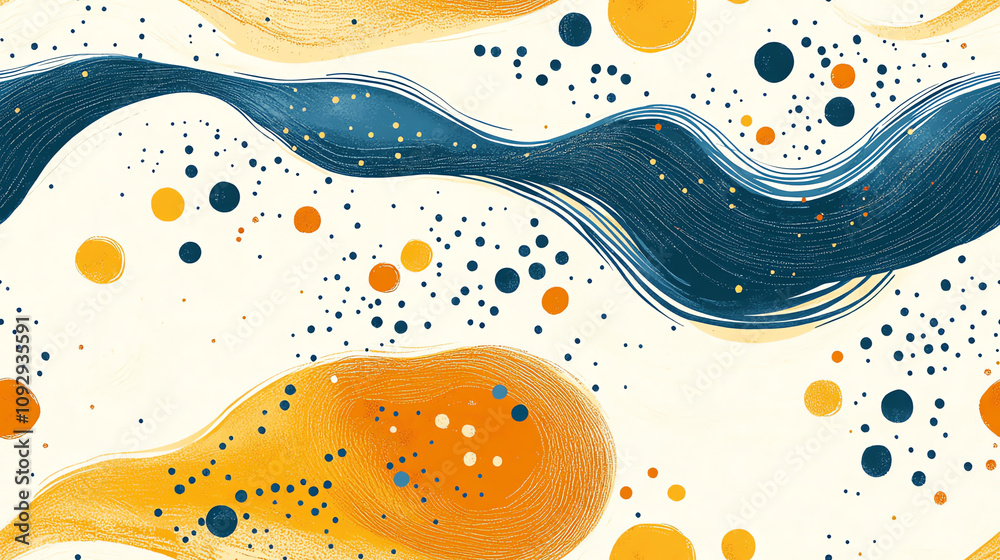 Abstract waves seamless pattern with dots and organic shapes Abstract waves seamless pattern with dots and organic shapes