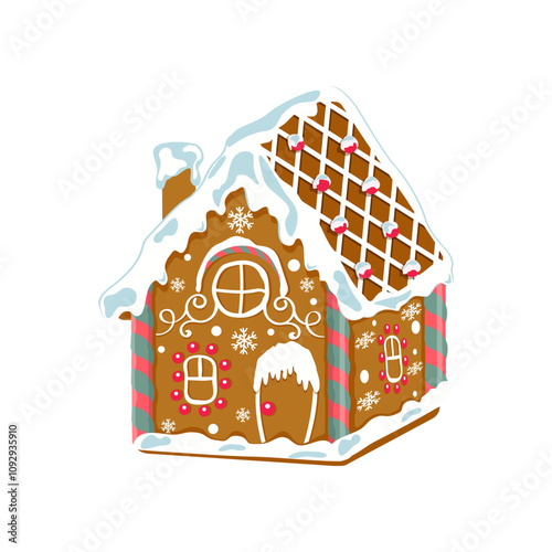 Christmas gingerbread house on isolated background. Vector illustration for your design.