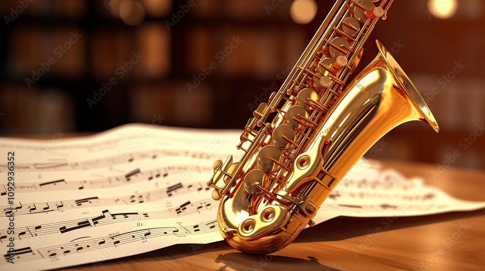Obraz premium A photo of a saxophone with sheet music