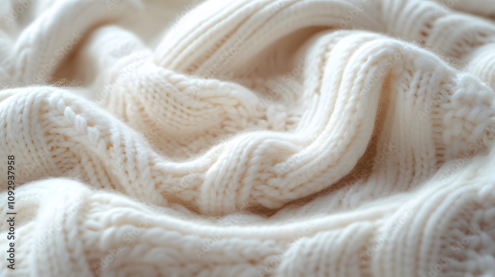 Detailed macro photography of white knitted wool texture showing ribbed pattern, gentle folds, and fiber details in soft, minimalist studio lighting composition. Detailed macro photography of white knitted wool texture showing ribbed pattern, gentle folds, and fiber details in soft, minimalist studio lighting composition.