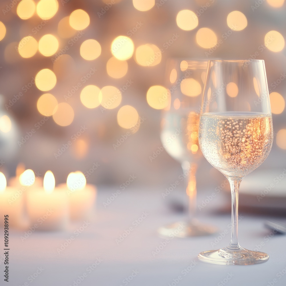 Romantic dinner setting with champagne flutes and candles. Romantic dinner setting with champagne flutes and candles.