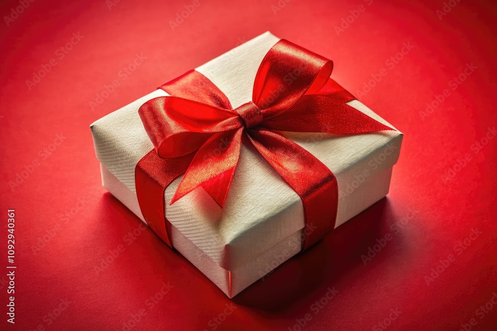 A vibrant holiday backdrop showcases a beautifully wrapped gift box adorned with a red ribbon, embodying the spirit of celebration, joy, love, and festive giving. A vibrant holiday backdrop showcases a beautifully wrapped gift box adorned with a red ribbon, embodying the spirit of celebration, joy, love, and festive giving.