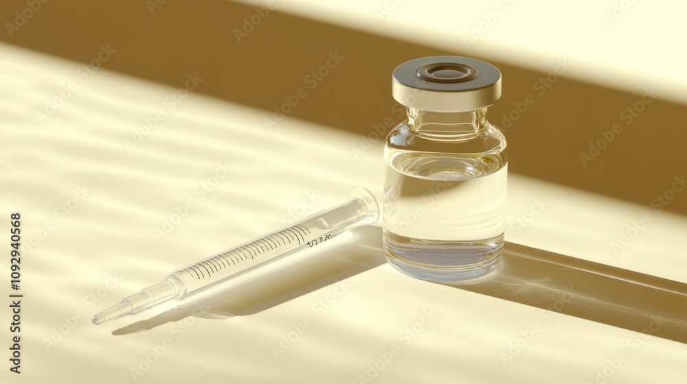 Clear Glass Bottle with Pipette on Soft Beige Background Clear Glass Bottle with Pipette on Soft Beige Background