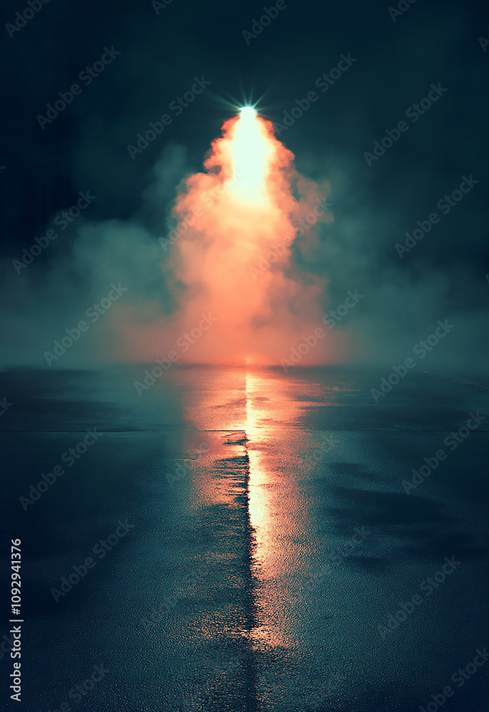 Obraz premium Neon Lights and Smoke Background of an empty room with smoke and neon light. Dark abstract background