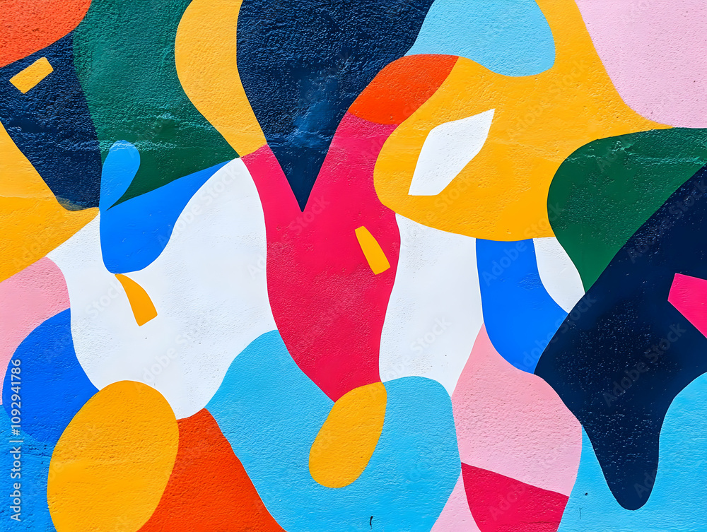 A vibrant abstract mural featuring colorful shapes and patterns. A vibrant abstract mural featuring colorful shapes and patterns.