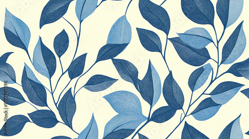 Modern botanical seamless pattern in navy blue