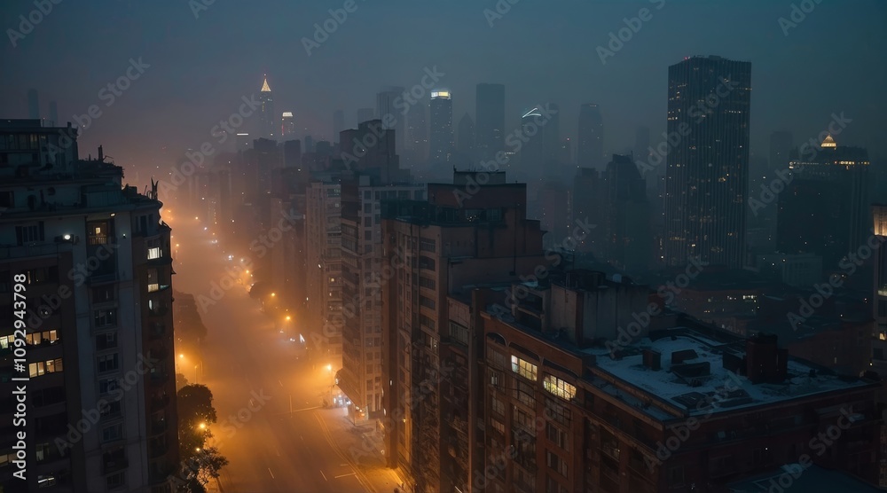 Fototapeta premium fog in the city nighttime scene