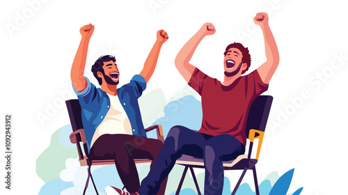 Energetic Man Cheering Sitting Low Angle View Portrait