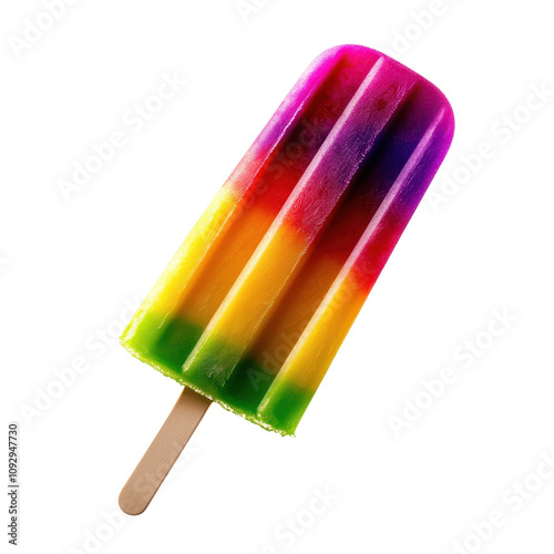 Colorful rainbow popsicle, Fruit ice pop stick summer, isolated.