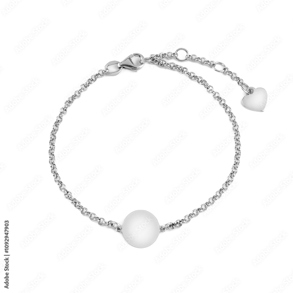Jewelry for women. Silver bracelet with a pendant on a white background. Jewelry for women. Silver bracelet with a pendant on a white background.