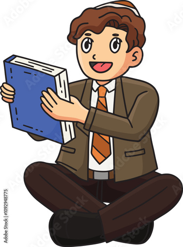 Bar Mitzvah Boy with a Book Cartoon Clipart