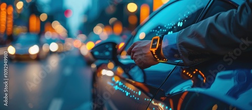 Man Wearing Smartwatch Leaning on Car in City at Night