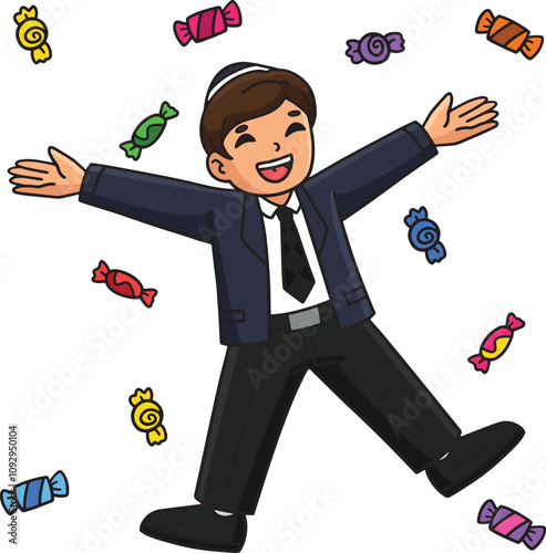 Bar Mitzvah Boy Receiving Candy Shower Clipart