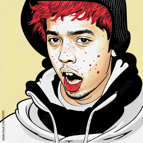 Vibrant Stylized Portrait of a Young Man with Red Hair and Freckles for Editorial and Creative Projects