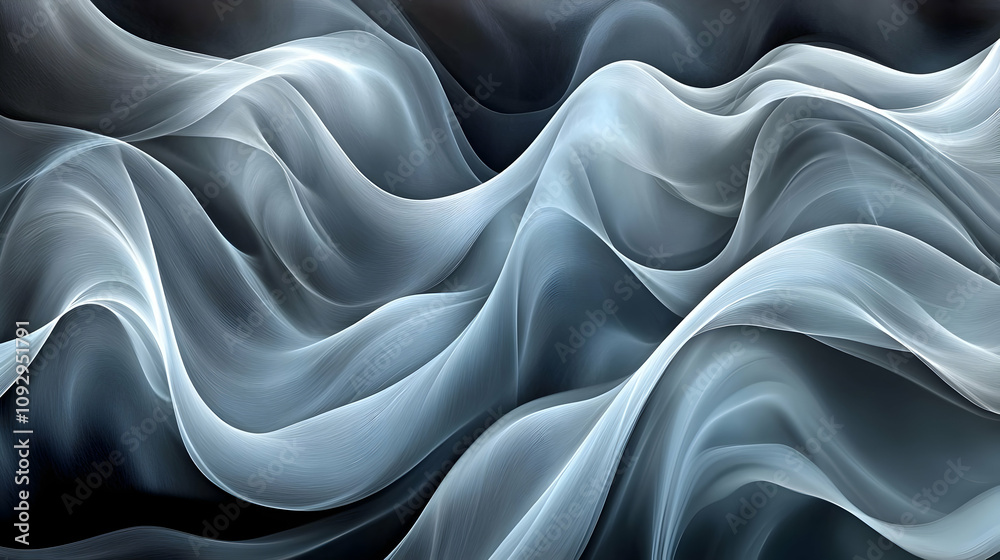 Obraz premium Abstract Waves: Flowing Lines, Gray Hues, Digital Art