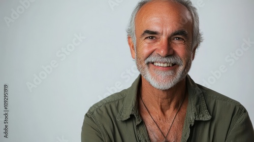 A smiling older man with a beard, wearing a casual shirt, exuding warmth and friendliness.