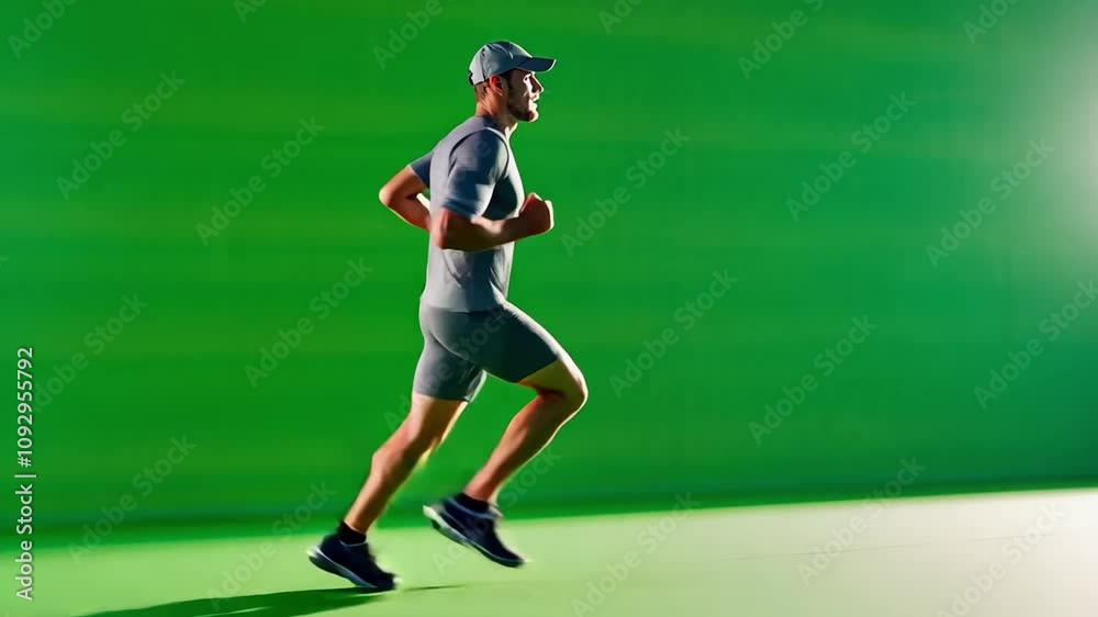 Driven by Determination: A young athlete in athletic wear runs with unwavering focus against a vibrant green background, capturing the essence of perseverance and strength. Driven by Determination: A young athlete in athletic wear runs with unwavering focus against a vibrant green background, capturing the essence of perseverance and strength.
