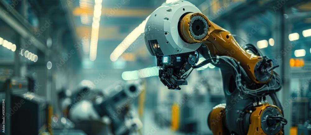 Fototapeta premium Industrial Robotic Arm in a Factory Setting