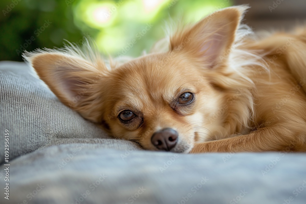 A tranquil moment captured of a Chihuahua resting peacefully at home. A tranquil moment captured of a Chihuahua resting peacefully at home.
