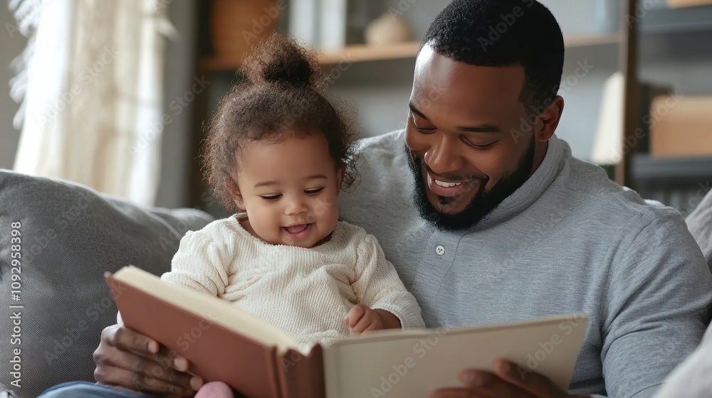 Happy father relax and read book with baby time together at home. parent sit on sofa with daughter and reading a story. learn development, childcare, laughing, education, storytelling, practice. Happy father relax and read book with baby time together at home. parent sit on sofa with daughter and reading a story. learn development, childcare, laughing, education, storytelling, practice.