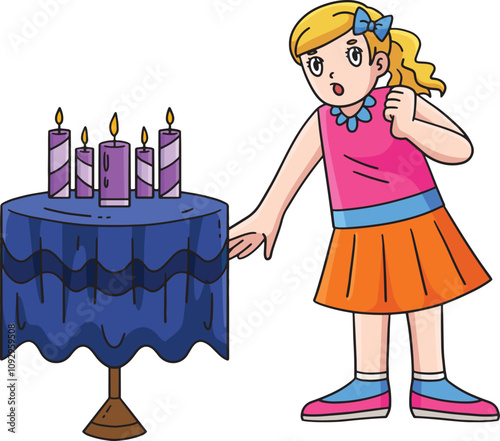 Bat Mitzvah Girl Blowing Candles Cartoon Clipart