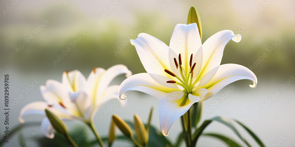 a Lily flower is blooming beautifully in the morning, created by generative AI