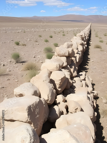 Rock walls are readily seen all over the Bolivian Altiplano and are used to mark property lines. photo