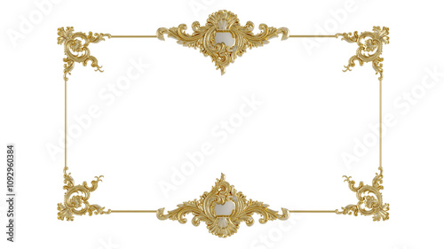 Decorative golden vintage frames, Golden baroque frame on transparent background.