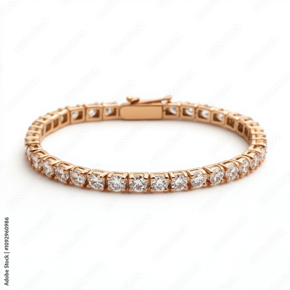 Elegant rose gold bracelet with sparkling diamonds on a white background. Elegant rose gold bracelet with sparkling diamonds on a white background.