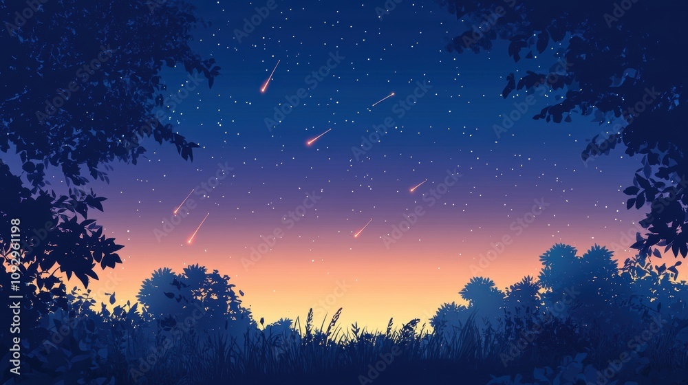 Shooting stars over a serene landscape a beautiful night scene in nature gigapixel high fidelity view Shooting stars over a serene landscape a beautiful night scene in nature gigapixel high fidelity view