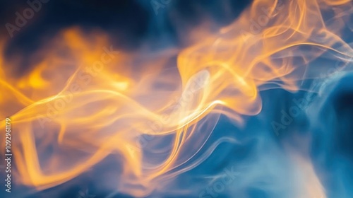 Abstract image of swirling flames and smoke in vibrant colors.