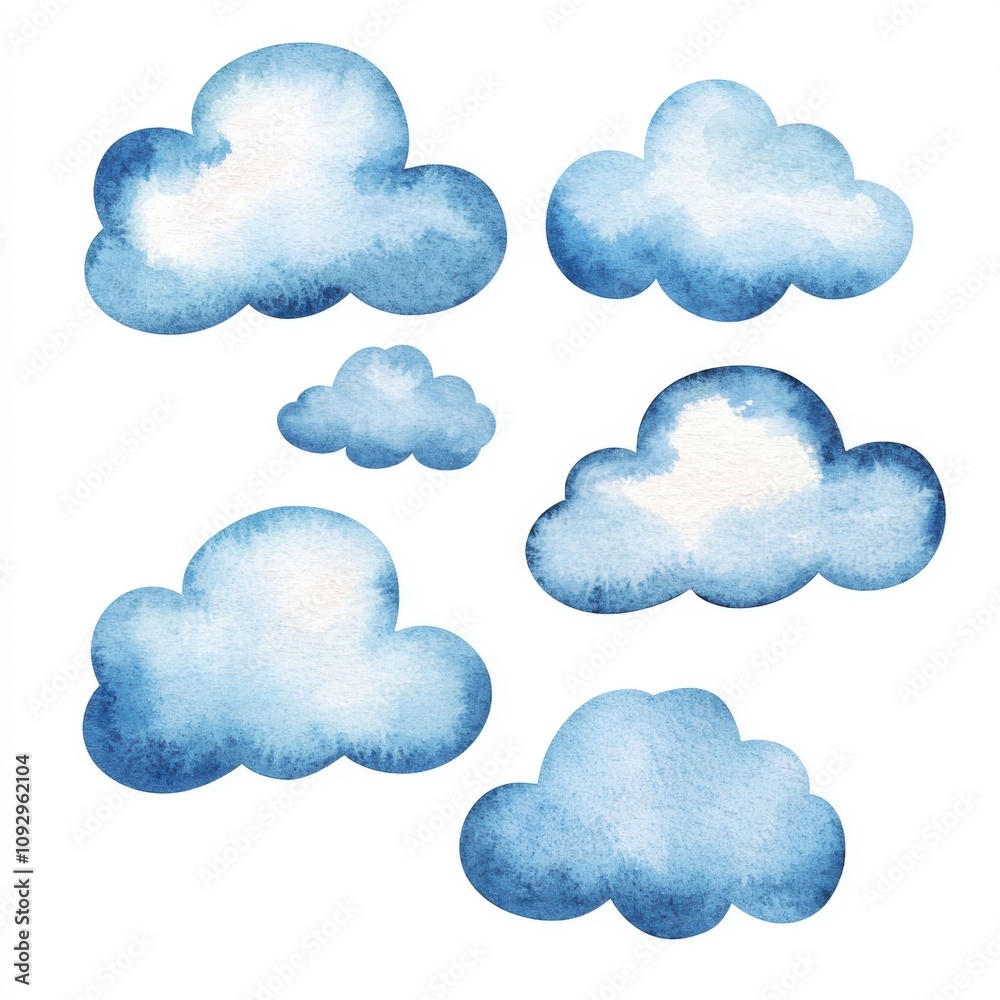 Fototapeta premium A set of blue watercolor clouds