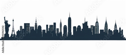 vector illustration of minimalist skyline with dubai, shanghai and tokyo buildings. photo