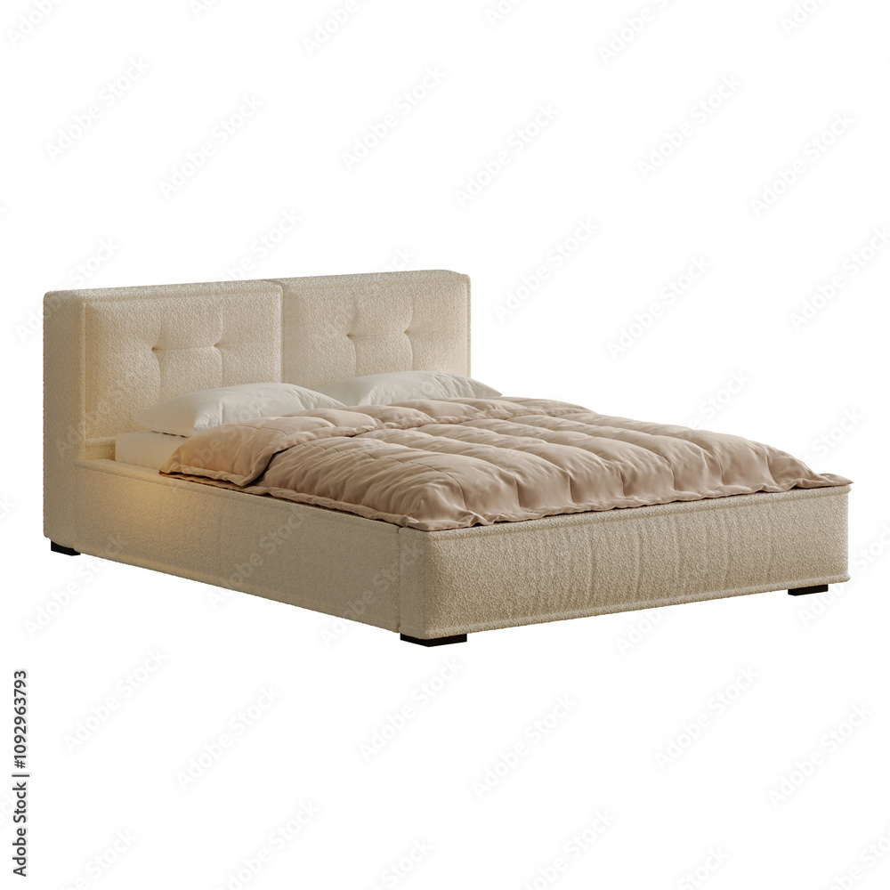 Obraz premium A white bed with a white comforter and pillows