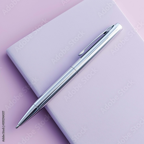 sleek silver pen resting on soft pink notebook, showcasing modern design and elegance. Perfect for writing notes or signing important documents