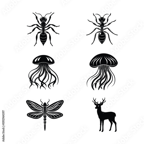 Black and white animal silhouette vector on a white background.