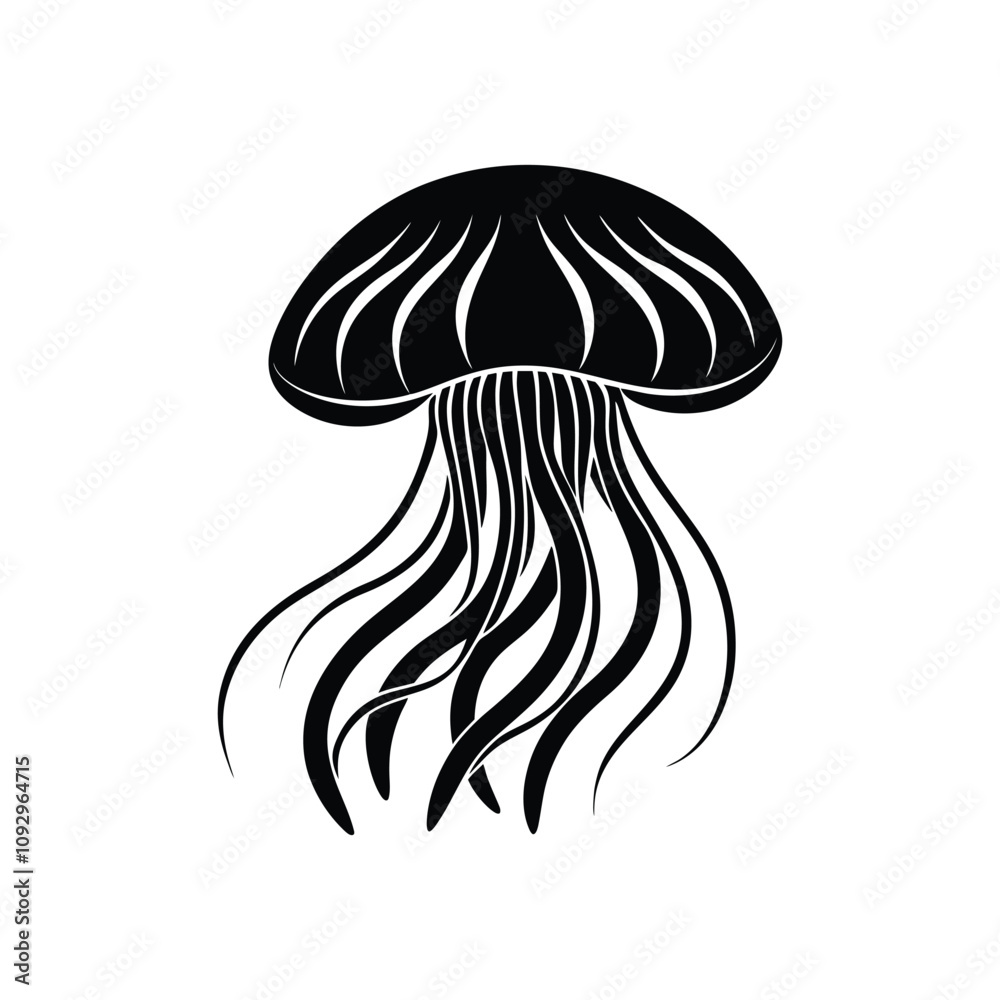 Black and white jellyfish silhouette design vector art illustration